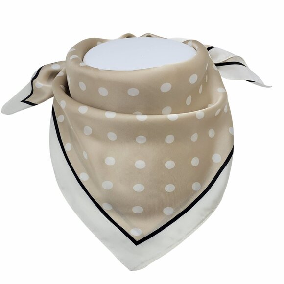 ⭐Elegant Bandana Square Scarf Silky Satin Soft Beige Dots Versatile Neck wrap - Picture 2 of 7
